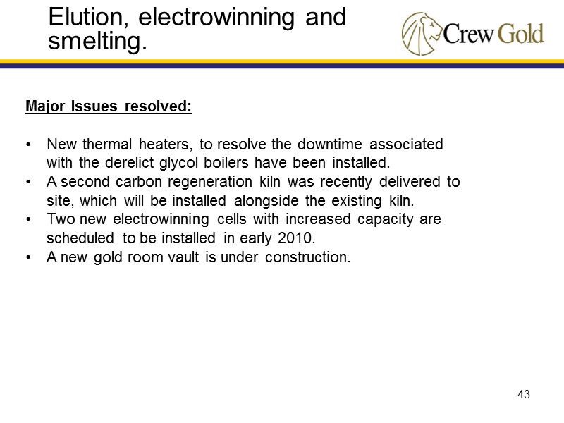 43 Major Issues resolved:  New thermal heaters, to resolve the downtime associated with